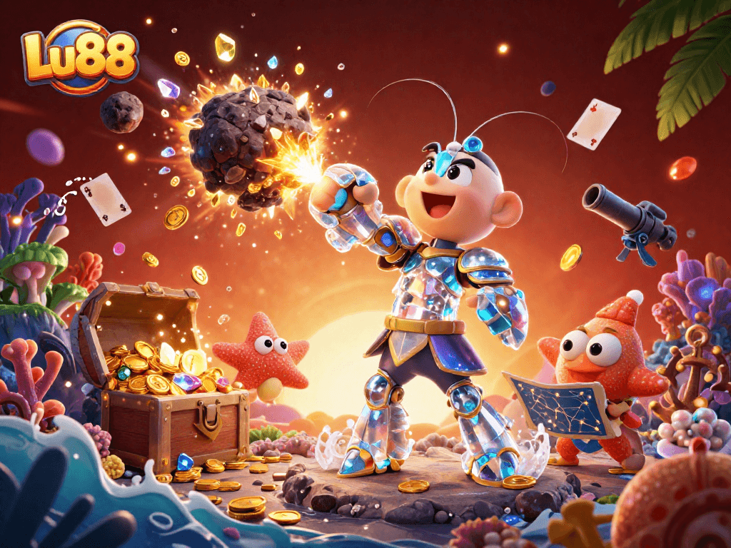 Experience Lu88's galactic treasure launch with vibrant character interactions and gambling elements.