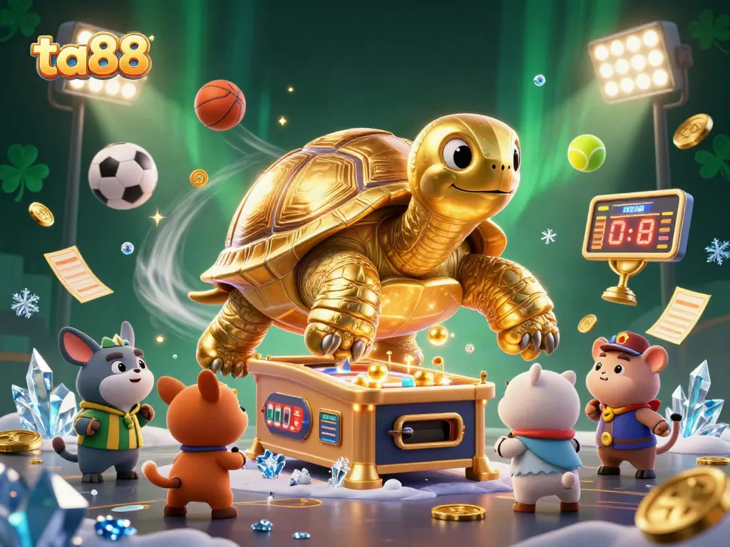 Play exciting games at TA88 with a colossal golden tortoise pinball machine and vibrant sports elements.