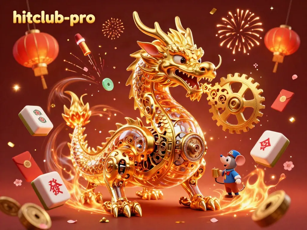 Experience the magic of hitclub-pro with a dynamic dragon and festive casino elements in an enchanting scene.