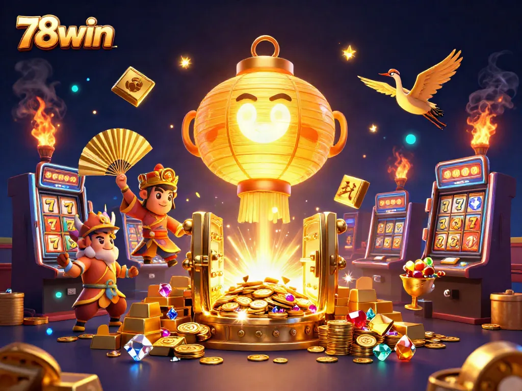 Engage with 78win's thrilling casino adventure featuring glowing lantern spirits and dynamic slot games.