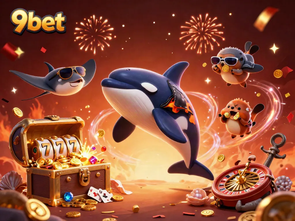 Experience excitement with 9bet as an orca, stingray, and sea otters celebrate casino wins.