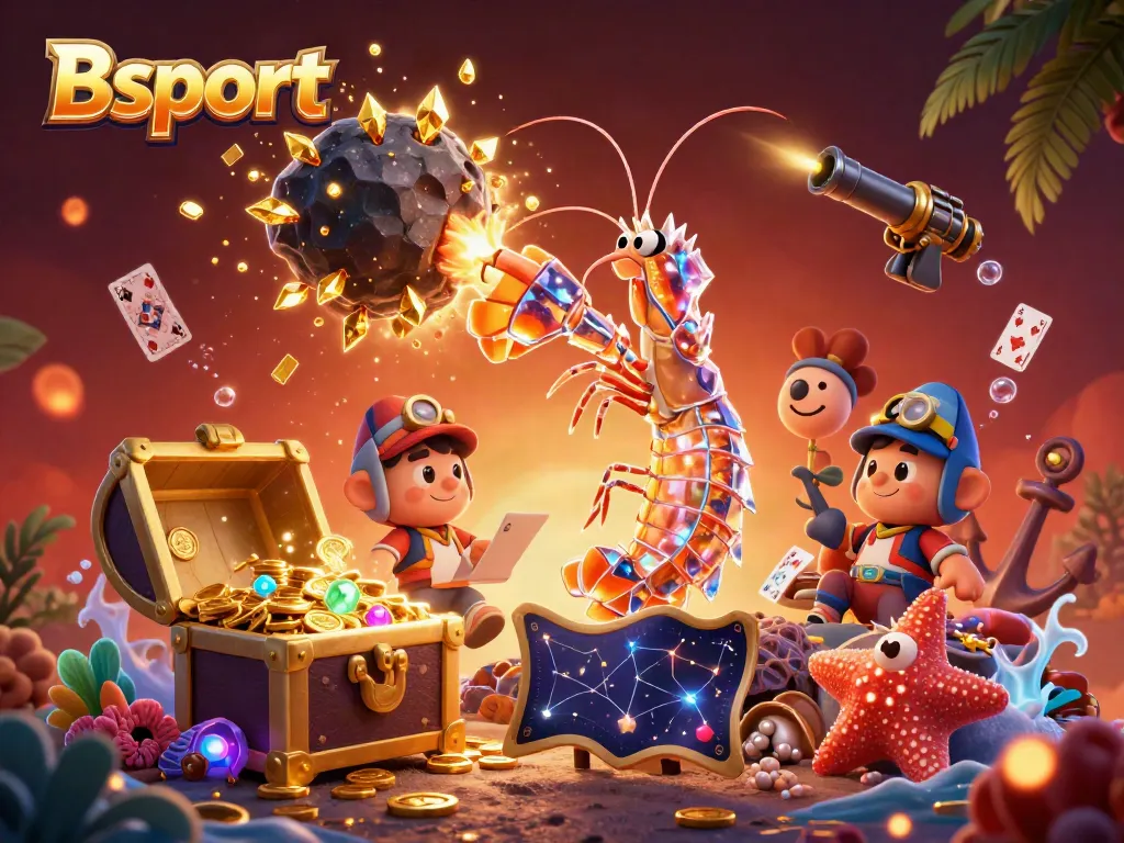 Watch Bsport's thrilling gameplay with a vibrant, dynamic scene featuring treasure chests and vivid underwater elements.