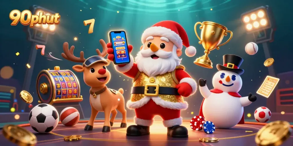 Experience thrilling plays at 90phut as Santa wins slots and sports moments together.