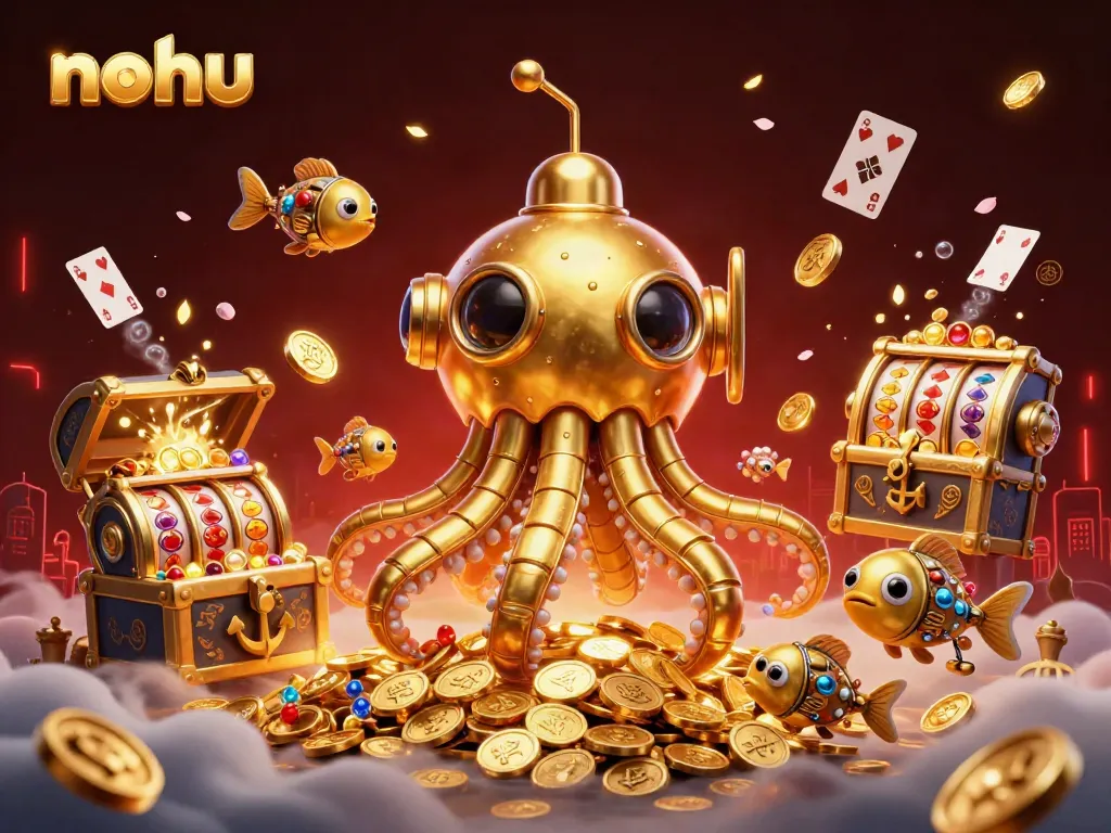 Experience thrilling gameplay with nohu's golden kraken amidst sparkling slot reels and treasures.