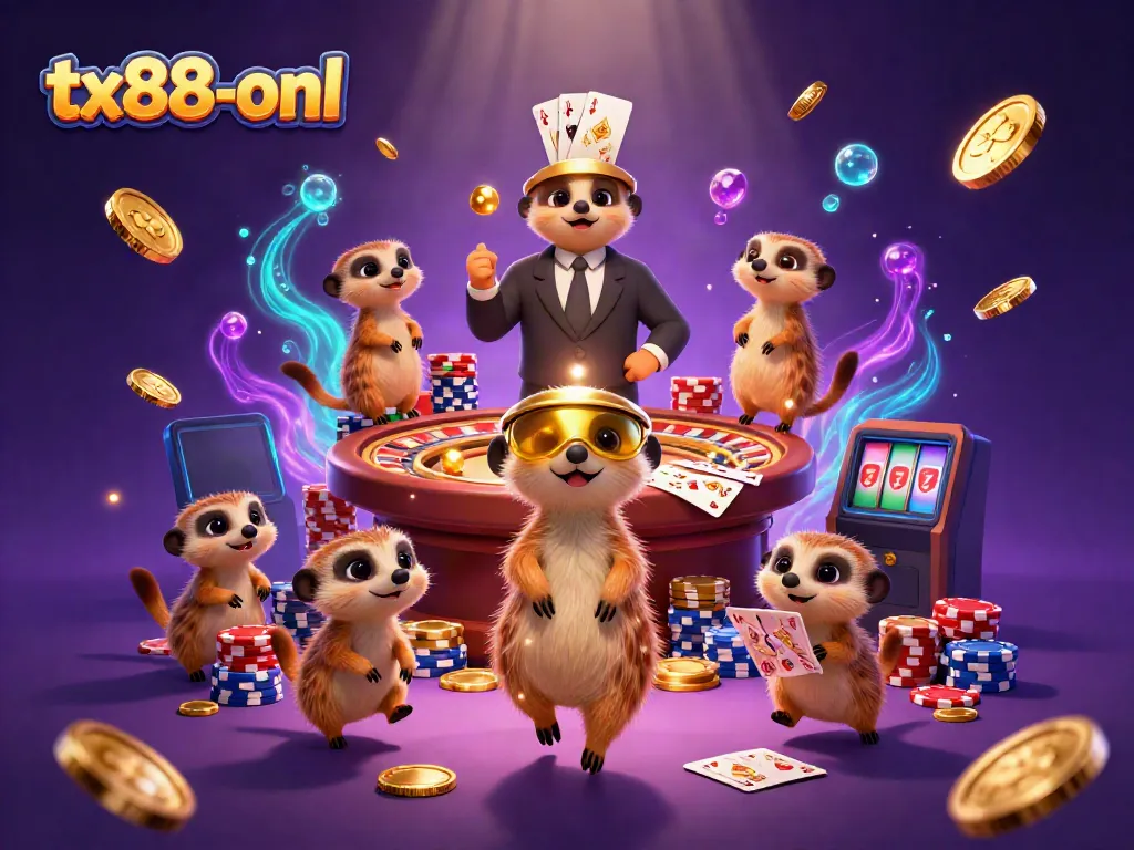 Experience excitement at tx88-onl with a vibrant meerkat casino scene filled with gaming action.