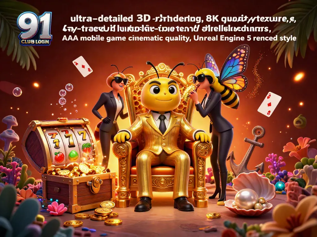 91 CLUB LOGIN gamifies excitement with a bumblebee mob boss in a vibrant casino atmosphere.