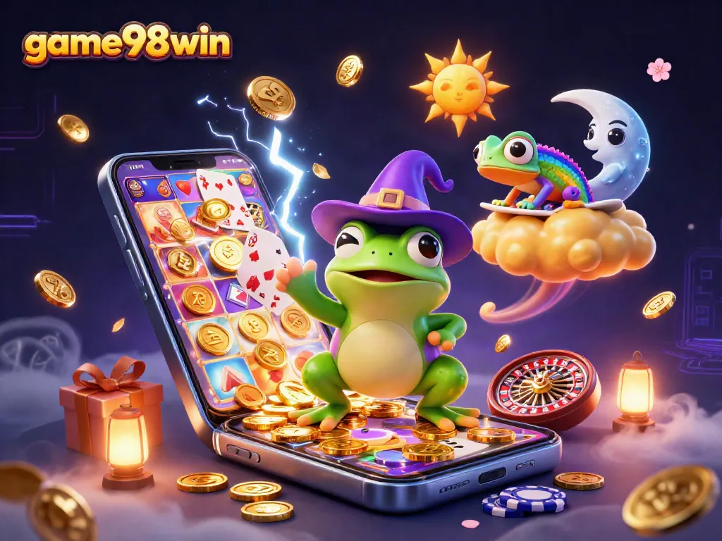 Spin the reels and win big at game98win with enchanting cartoon characters and vibrant casino elements.