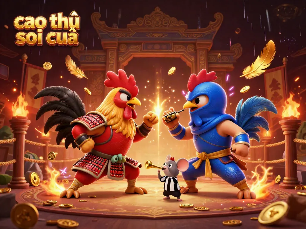 Engage in exciting cao thủ soi cầu action with 3D cartoon fighting roosters in samurai and ninja styles.