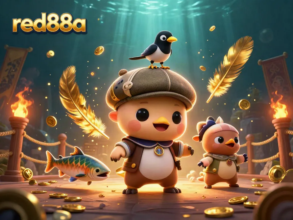 Experience red88a's thrilling gambling action with Nessie and friends in a lively casino scene.