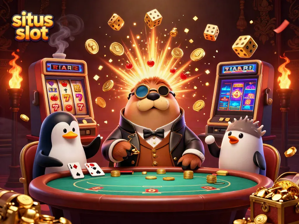 Experience the thrill of situs slot with a playful walrus at an underwater casino table.