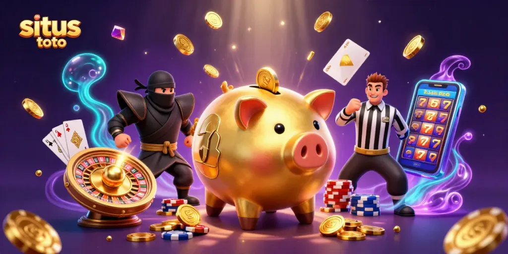 Experience the excitement of situs toto with energetic casino gaming elements in a vibrant 3D scene.