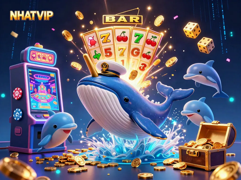 Engage in thrilling casino fun with NHATVIP, featuring dynamic 3D characters and vibrant gaming elements.