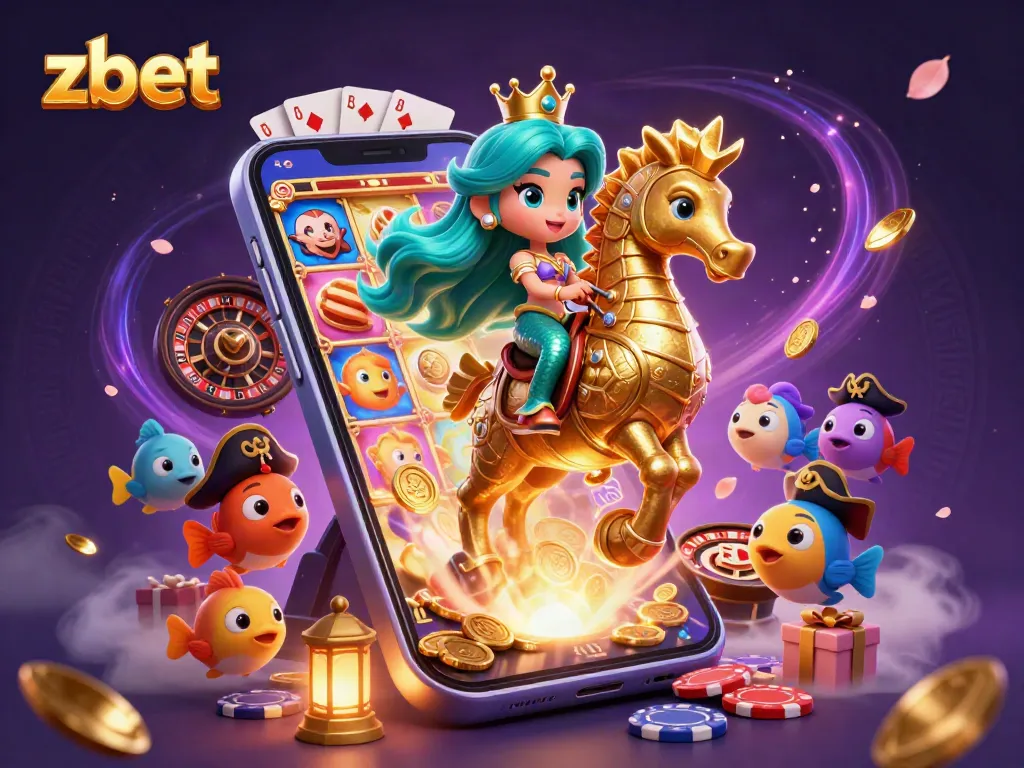 Spin the reels at zbet with the mermaid princess and seahorse amidst rich casino elements.