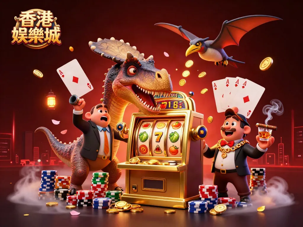 Experience thrilling action at 香港娛樂城 with a pachycephalosaurus winning jackpots alongside a casino manager.