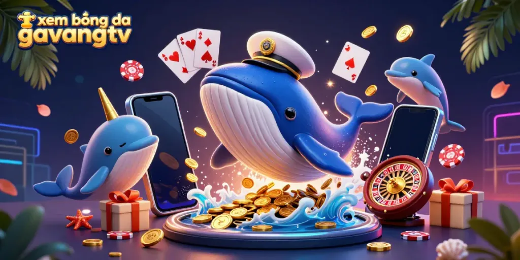 Engage with xem bóng đá gavangtv through an immersive 3D illustration showcasing vibrant casino elements and dynamic characters.