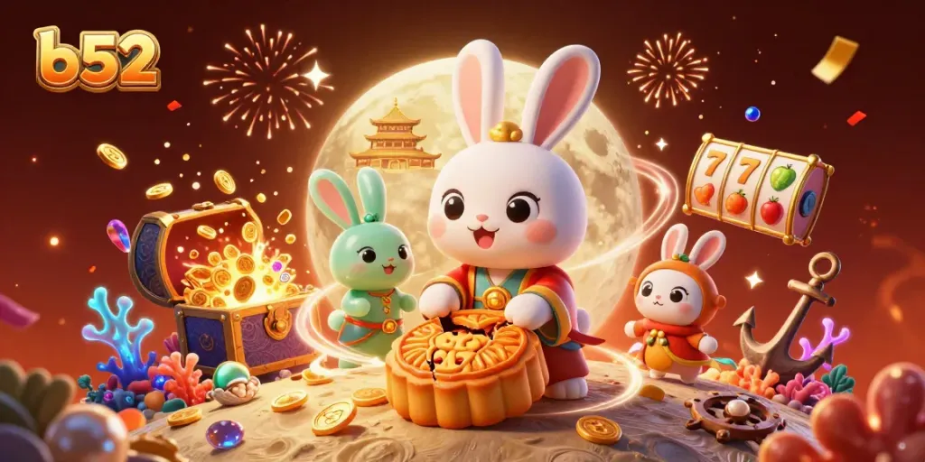 Experience the thrill of b52 gaming as mystical characters celebrate with casino elements.