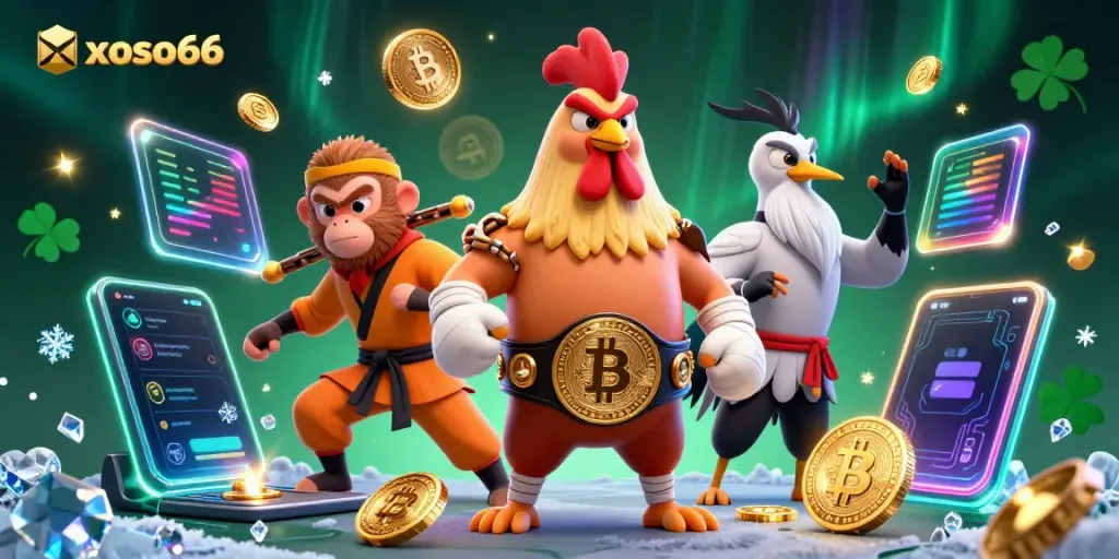 Engage with xoso66's thrilling 3D casino world featuring dynamic characters and crypto elements.