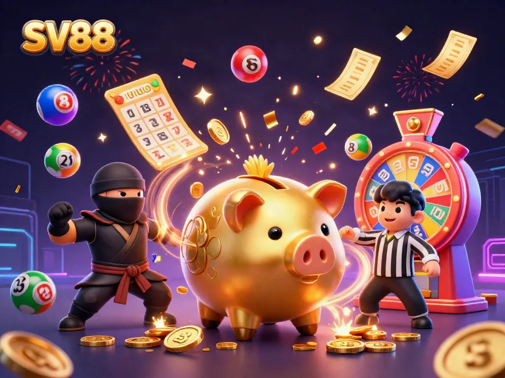 Engage with SV88 and enjoy vibrant casino fun featuring dynamic lottery balls and enthusiastic characters.