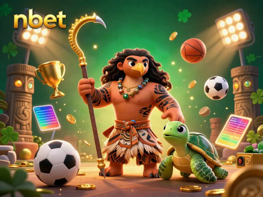 Experience nbet's thrilling gaming atmosphere with a vibrant illustration of a hawk demigod interacting with casino elements.