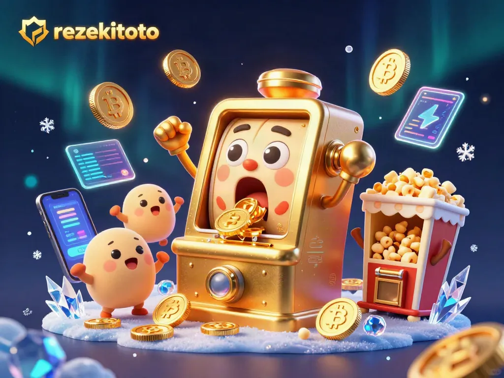 Experience the thrill of rezekitoto as the golden slot machine celebrates a jackpot with cheering companions.