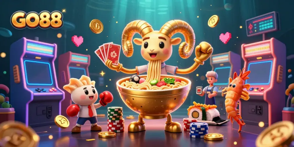 Strategically playing with the GO88 casino's vibrant characters in a lively 3D game space.