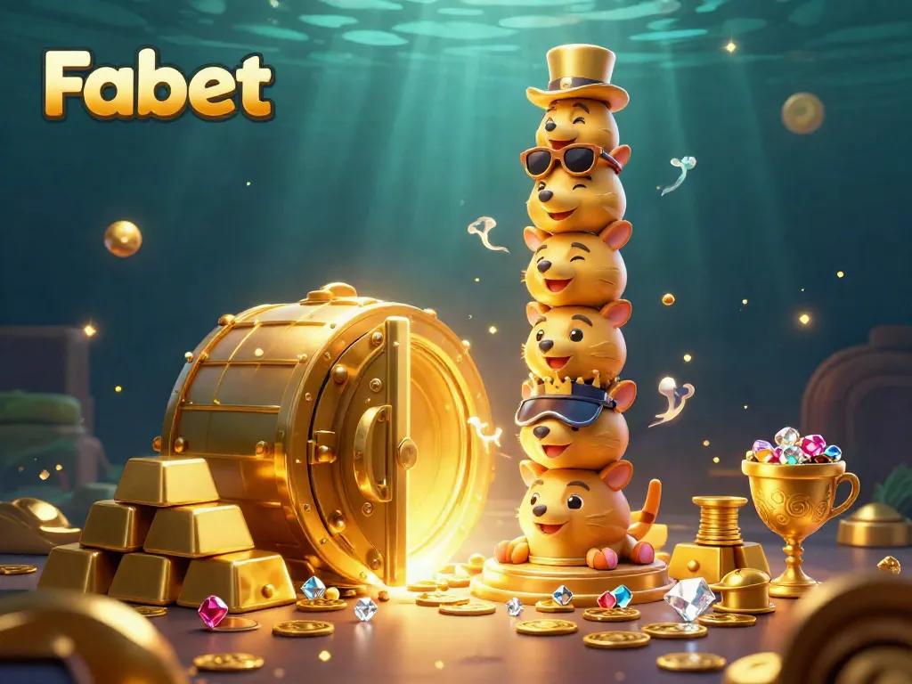 Experience Fabet's vibrant gaming world with a whimsical totem pole amidst treasure and gems.