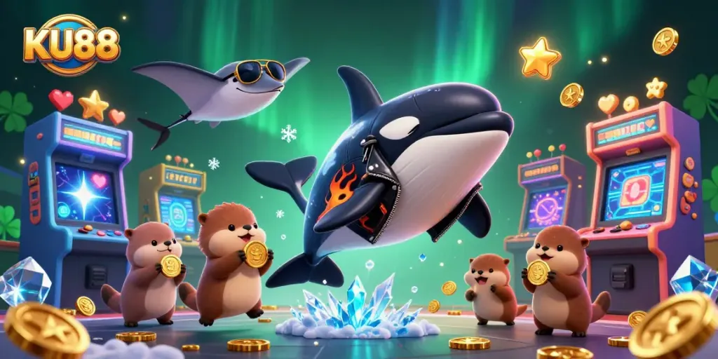 Engage with exciting casino games at KU88 featuring vibrant characters and gold coins.