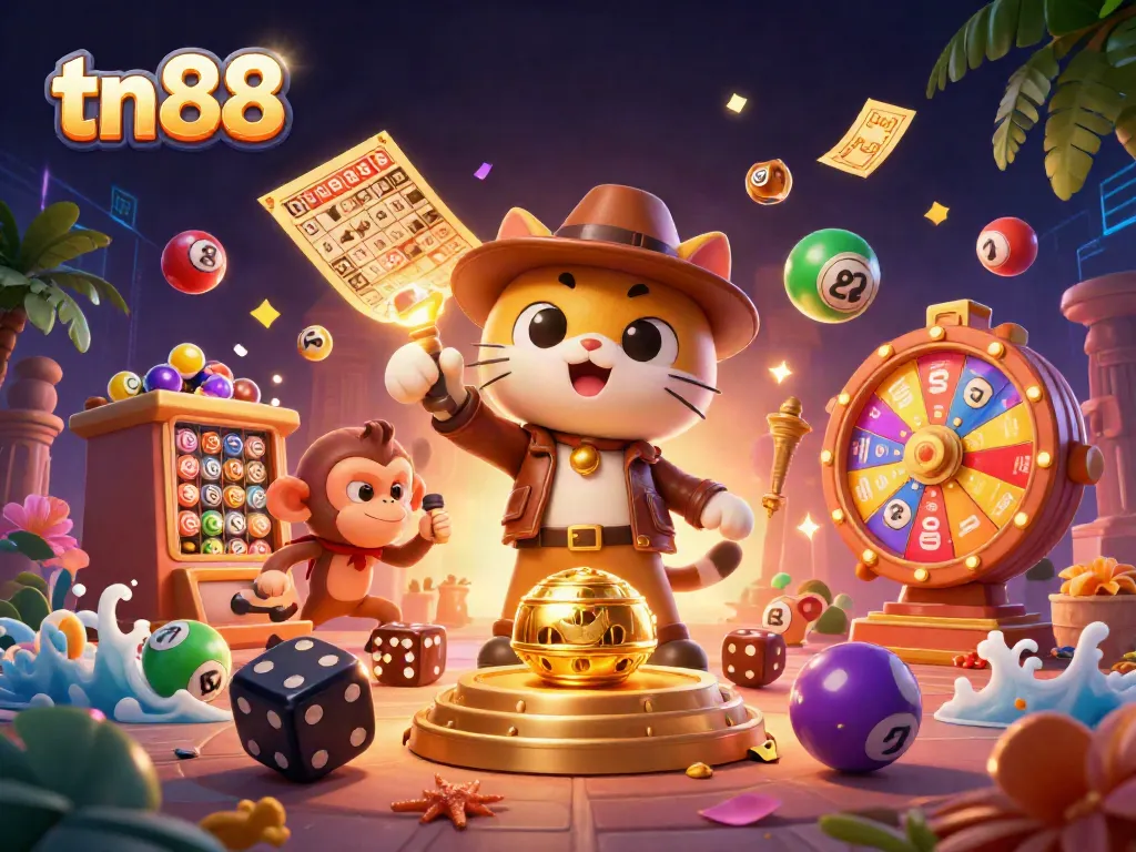 Engage with tn88's thrilling casino adventure as a cartoon explorer discovers golden treasures.