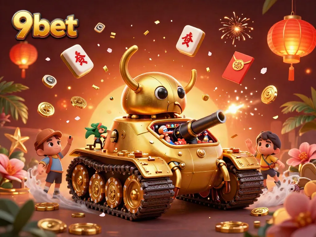 Experience the thrilling world of 9bet with a unique golden beetle tank and miniature casino.