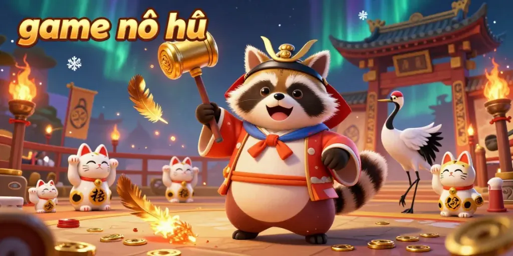 Experience the vibrant world of game nổ hũ with cheerful characters and dynamic betting elements in a promotional 3D illustration.
