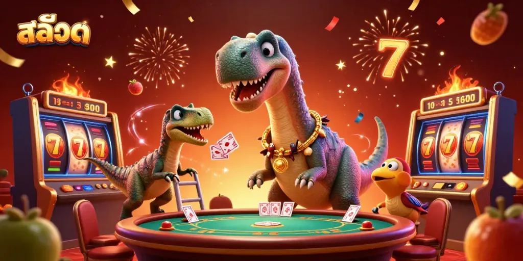 Experience the thrill of สล็อต with lively elements in a vibrant casino scene.