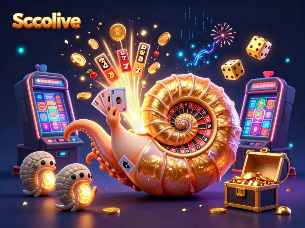 Socolive showcases a vibrant scene with a giant nautilus as a roulette wheel, coins and games spread around in a casino atmosphere.