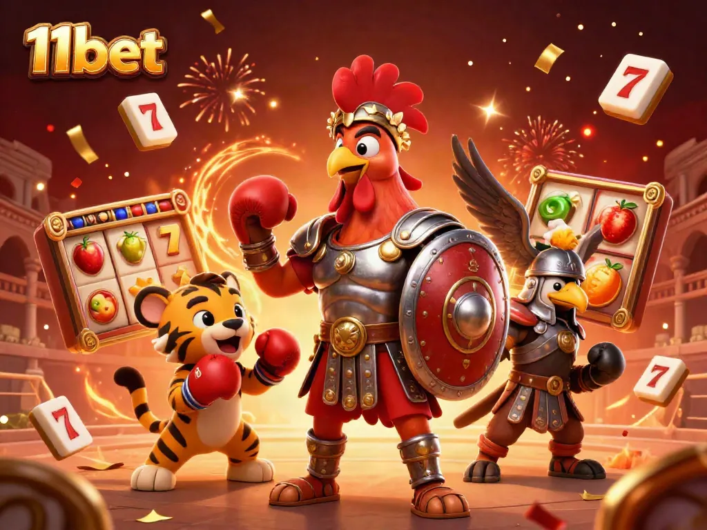Experience thrilling slots and chances to win big at 11bet with vibrant 3D illustration.