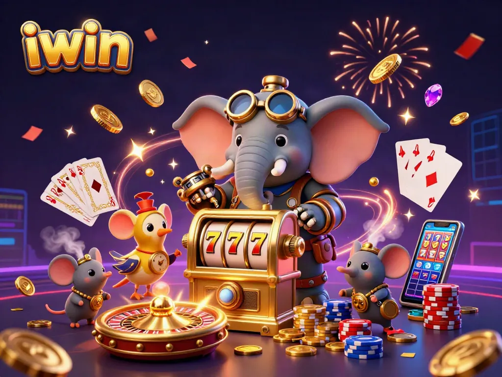 Win big with iwin's exciting slot machine scene and vibrant casino atmosphere!