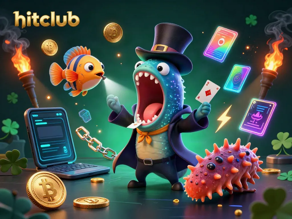 Join the fun at hitclub with a magical underwater casino scene featuring glowing cryptocurrencies.