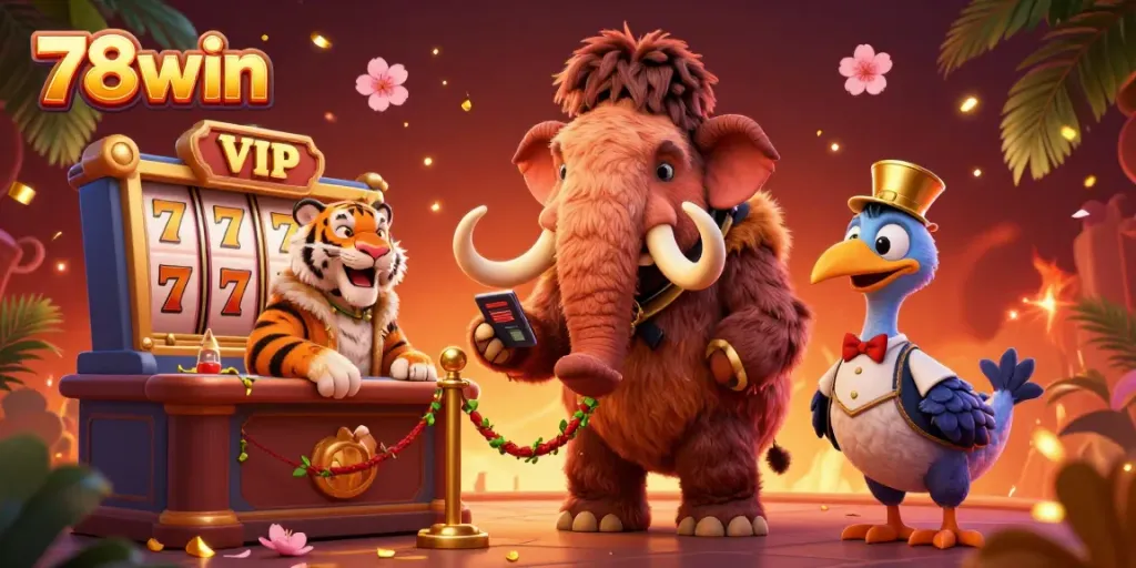 Engage with 78win's vibrant casino atmosphere, featuring playful characters and exciting games.