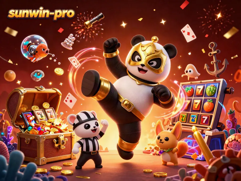 Experience thrilling jackpots with sunwin-pro's animated 3D casino scene, showcasing vibrant slots and energetic characters.