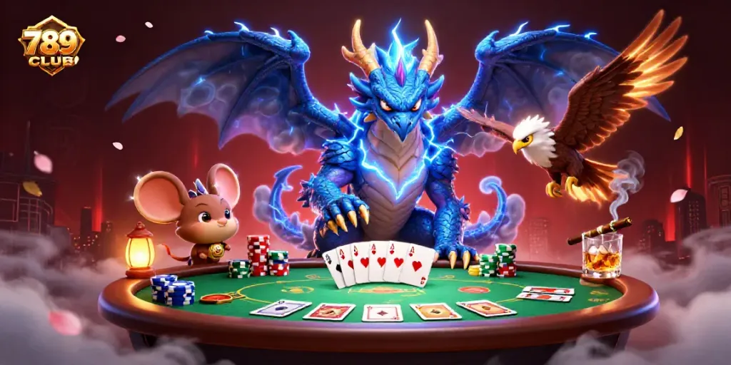 Engage in gaming adventures at 789CLUB with a thrilling poker scene featuring vibrant characters and elements.