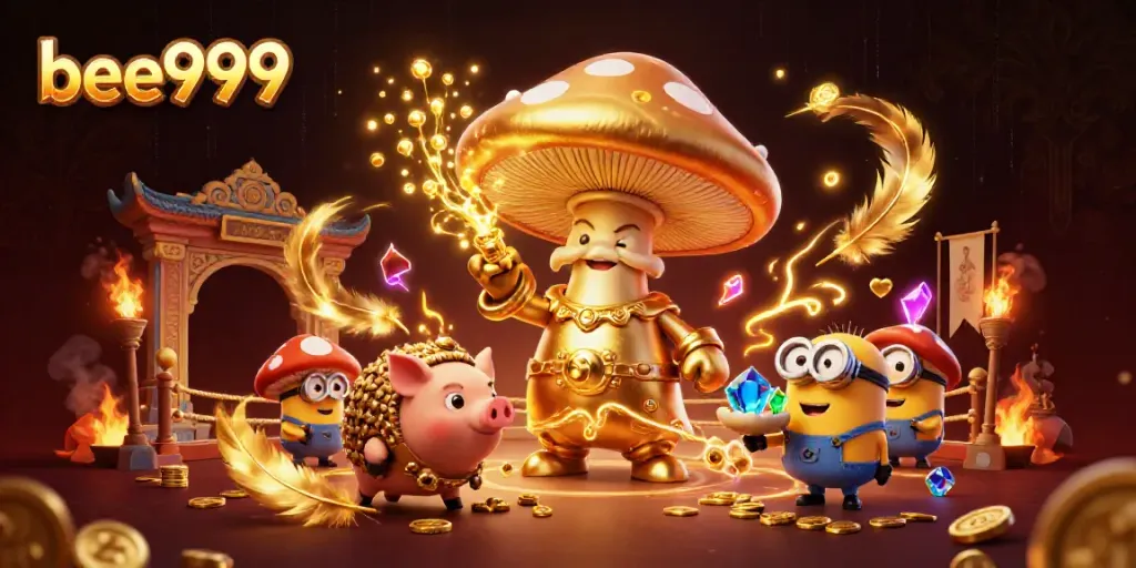 Experience the excitement of bee999 with a wizard turning treasures to gold in a vibrant casino scene.