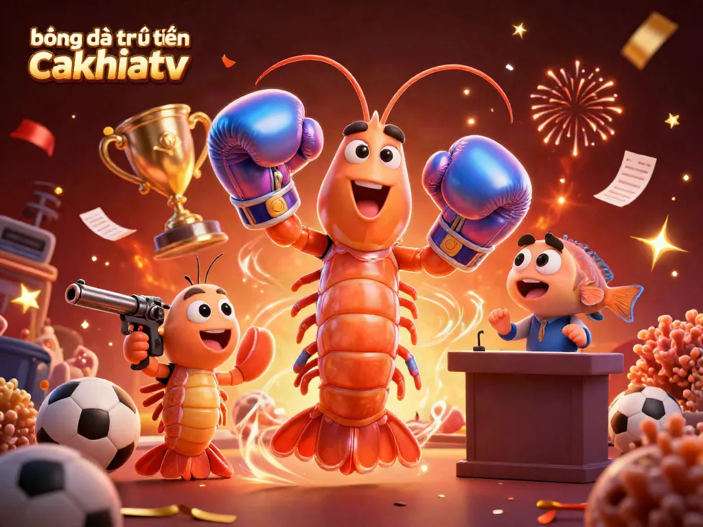 Experience thrilling bóng đá trực tuyến cakhiatv with a dynamic scene of shrimp characters and sports betting elements.