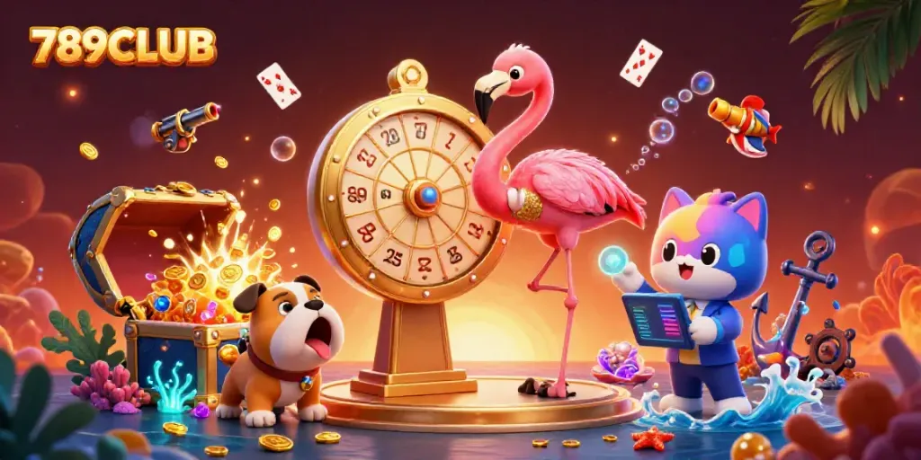 Join the exciting action at 789CLUB with a game show scene featuring colorful prizes and lively characters.