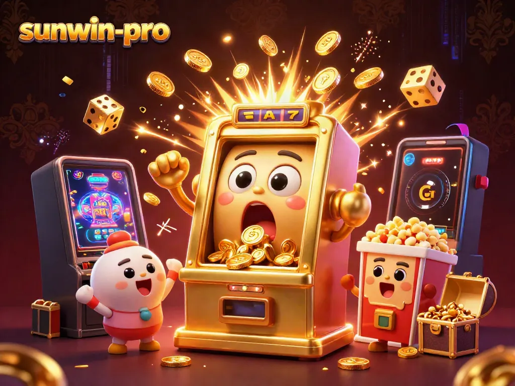 Experience thrilling jackpots with sunwin-pro as the golden slot machine triumphant in a vibrant casino scene.