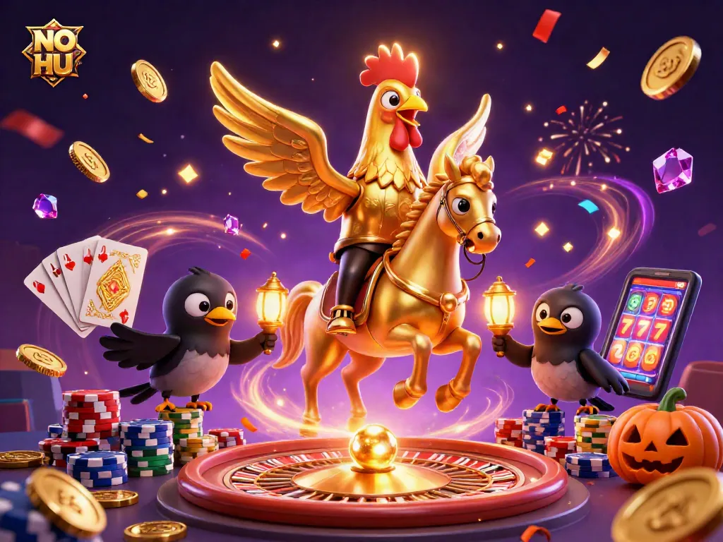 Engage in thrilling gameplay at NO HU with a vibrant casino scene filled with golden rewards.