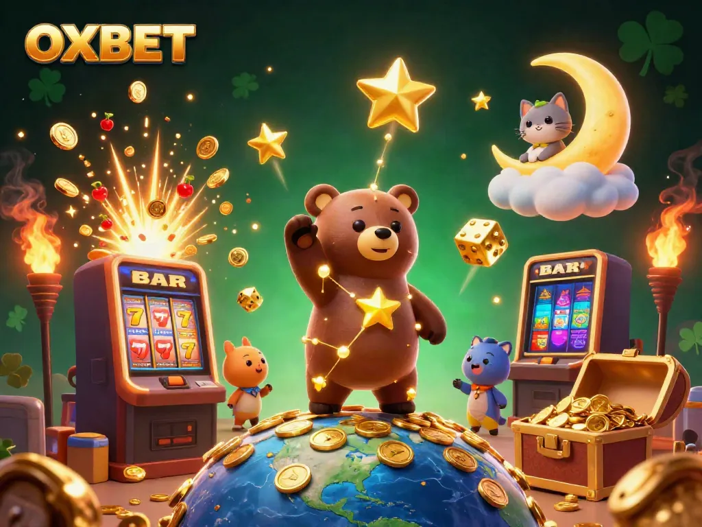 Experience the thrill of OXBET with a vibrant 3D illustration capturing casino action, jackpots, and gaming excitement.