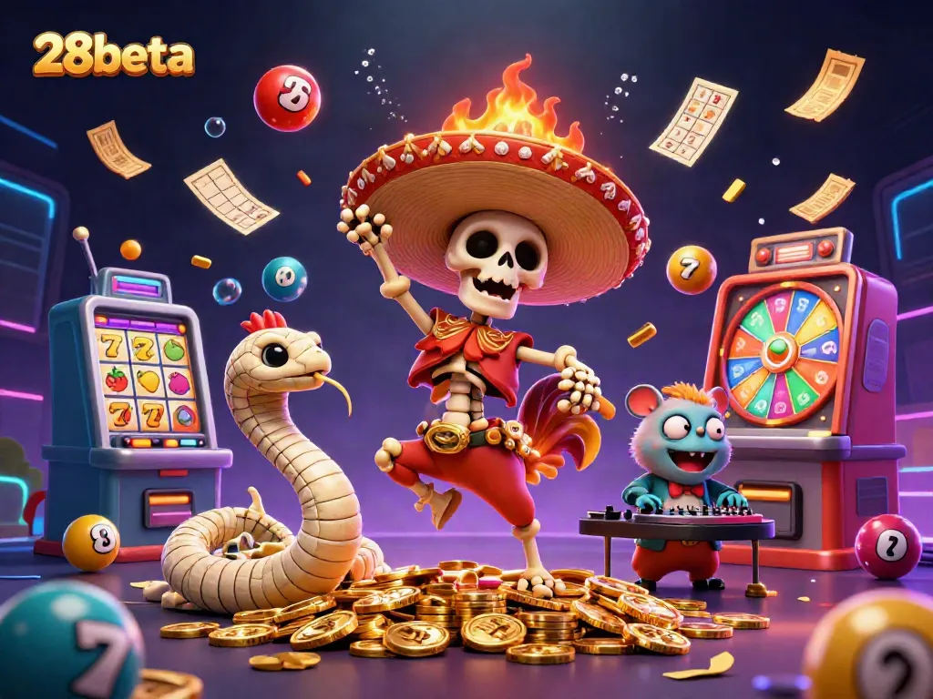 Celebrate big wins with 28beta's lively 3D casino scene, featuring vibrant characters and dynamic gaming elements.